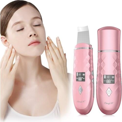 Ultrasonic Skin Scrubber Heater Face Cleaning Spots Dirt Blackhead Remover Whitening Lifting Slimming Cleaner Face Care Tools 45