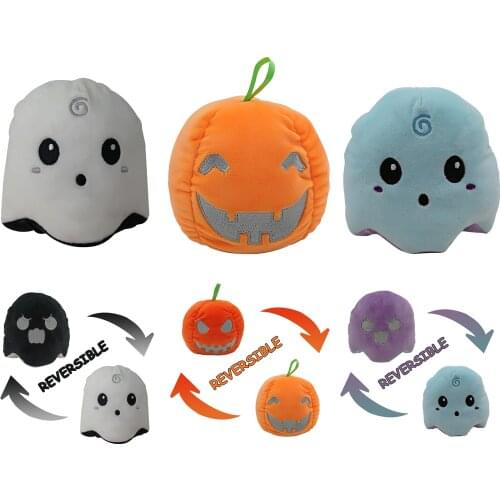 Mood Reversible Ghost Soft Toy Emotion Ghost Double Sided Plush Reversible Pumpkin Plushie Doll Two-sided Flip