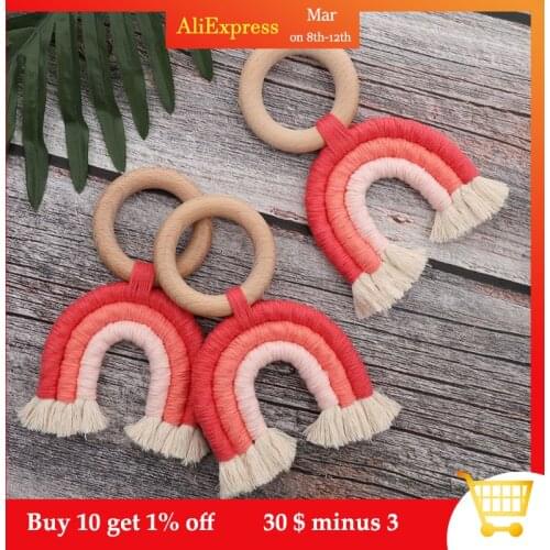 Baby Wooden Teether Natural Wood Rattle Chewable Play Gym Stroller Toy Nursing Pendant Charms Teething Toys
