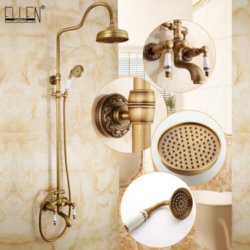 ELLEN Antique Rain Shower Faucets Set with Hand Shower Wall Mounted Shower Mixer for Bathroom Bath Shower Rainfall ELS4111