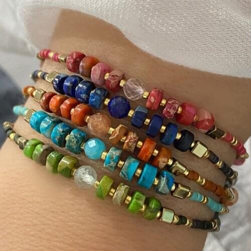 European Miyuki Rice Beads Hand-woven Women Friendship Rope Bracelet Stones Jewelry Bohemian Ladies Short Bangle Gift