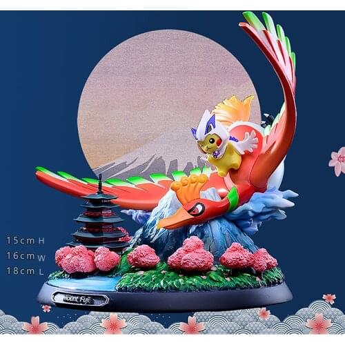 Limited Edition Pokemon Statue Action Figure Collections Pikachu Lugia Ho-Oh Model Toy Christmas Gift Flying Over Mount Fuji