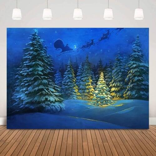 Pine Forest Wonderland Photography Christmas Night Winter Party Background Decorations Santa Claus Elk Birthday Art Photo Studio
