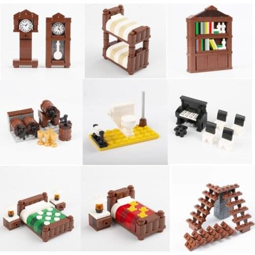 MOC City Accessories Locking Creator Building Blocks Beds Piano Room Constructions Bricks Series Figures Parts DIY Kids Toys