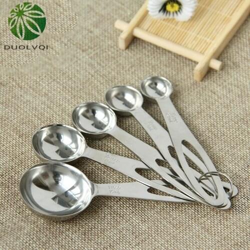 Duolvqi 5pcs/Lot Durable Coffee Tea Measuring Spoons Stainless Steel Measuring Spoon Practical Baking Cooking Measuring Tools