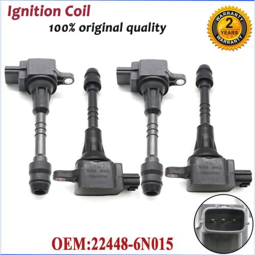4PCS Ignition Coil 22448-6N015 Fit For Nissan Sentra 1.8L Almera N16 Primera P11 224486N011 2001-2006 AIC-4004G