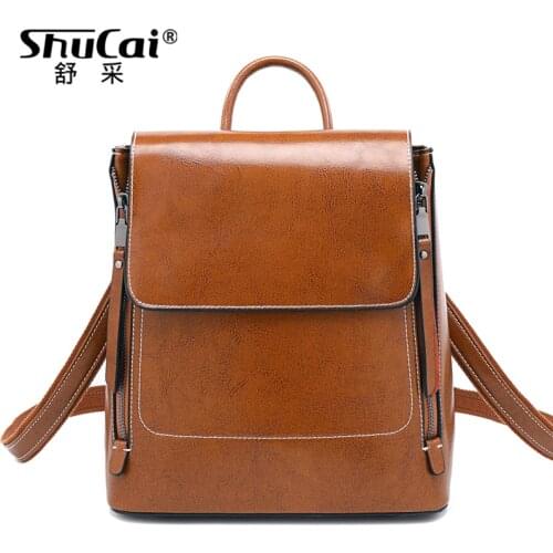 Fashion women backpack for teenage girls high quality leather backpacks vintage school bag shoulder bag female back bags 2020