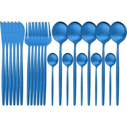 24pcs/48pcs Blue Cutlery Set 18/10 Stainless Steel Flatware Set Spoon Fork Knife Dinnerware Set Kitchen Tableware Silverware Set