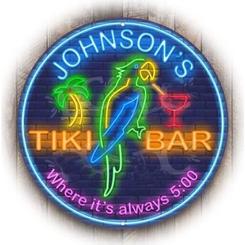 Neon Sign for Tiki Bar Custom Circle Sign Tiki Parrot Neon Light Sign Decor Room Club Display Handcrafted Neon Lamp for Beer Bar