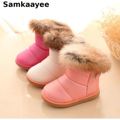 0-6Y Children Boots Winter Girls Boys Snow Boats Toddler Pu Leather Rabbit Fur Cotton Martin Shoes Solid Waterproof Sneakers Y32