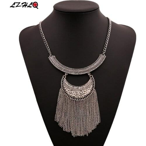 LZHLQ Statement Chain Tassel Pendants Maxi Necklaces Boho Choker Collares Collier Female Women Jewelry
