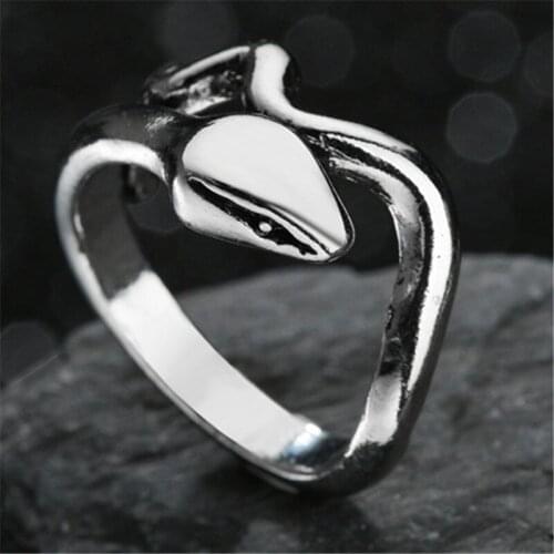 Punk Exaggerated Vintage Stainless Steel Snake Rings for Men Women Cool Gothic Unisex Serpent Stereoscopic Opening Adjustable