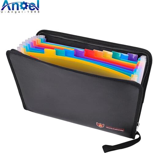 New 12 Page Fireproof Document File Bag Money Pouch Passport Valuables Account Book Holder Safe Storage 36.5*25*2CM