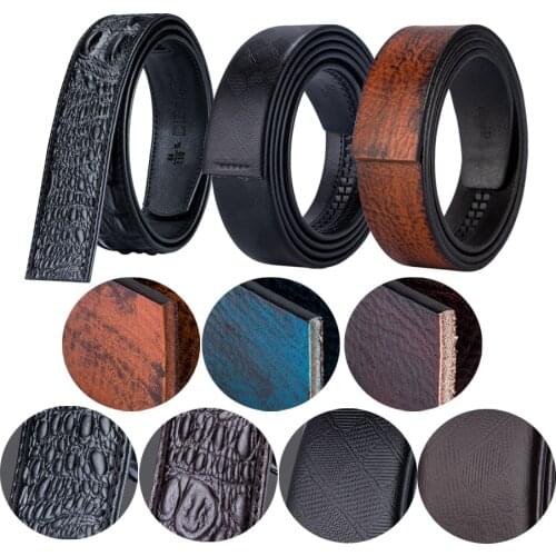 Barry.Wang Cowhide Belt for Men Leather Belt Without Buckle Waist Strap Black Brown Belts Crocodile Holeless Belts Strap Only