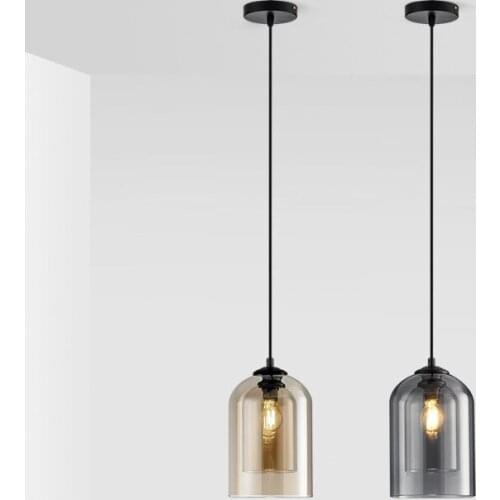 Sanmusion led pendant light black brown double glass indoor room daily use pendant lighting free with E27 220V led bulbs