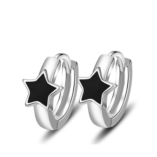 Trendy 925 Sterling Silver Earrings Women Jewelry Gift Cute Black Star Hoops Earrings Female Accessories On Ear Lady Bijou