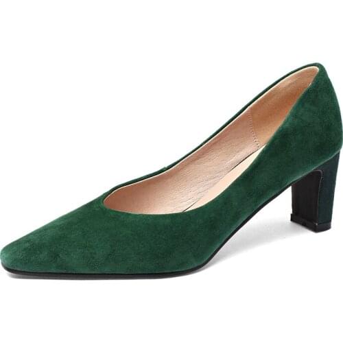 White Chunky Heel Pumps Woman Fashion Pointed Toe Shoes Women Party Wedding Dress Shoes 2020 Spring Shoes Plus Size 34-43