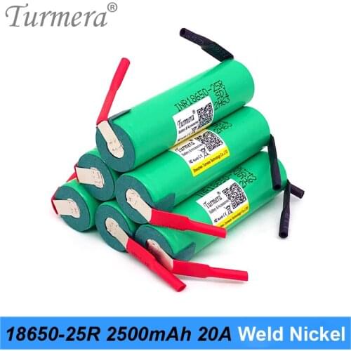 Turmera New 18650 25R 2500mAh Battery 20A with Welding Nickel for 12V 14.4V 18V 21V 25V Electric Drill Screwdriver Batteries Use