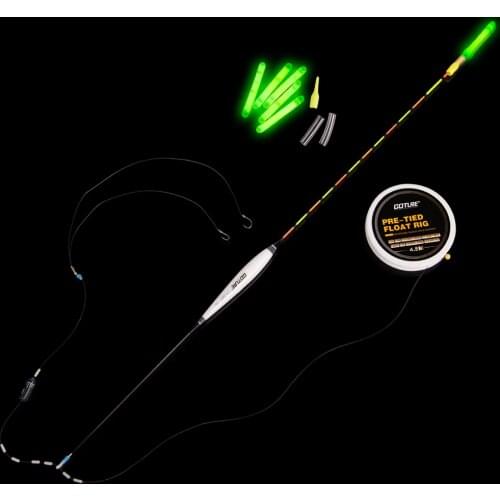 Goture Vertical Buoy Fishing Floats+Pre-tied Fishing Rig with Main Line/Leader/Hook+Fishing Light Stick Float for Fishing Tackle