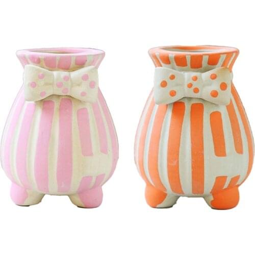 Vintage Ceramic Flower Pot Mini Succulent Planter Flowerpots with Bow-Knot Home Gardening Decoration Container Bonsai