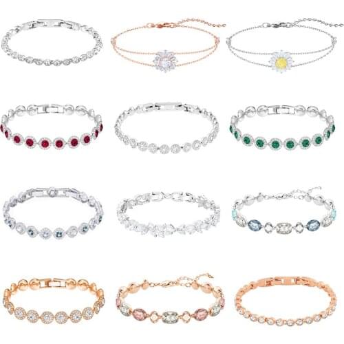 High Quality Swa Original Transparent Brick Mosaic Square Round Cat Eye Frosting Leaves Sun Flower Crystal Bracelet Jewelry