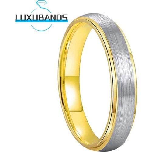 Wemens 4MM Gold Tungsten Carbide Rings Stepped Edges Engagement Wedding Bands Brushed Finished Comfort Fit
