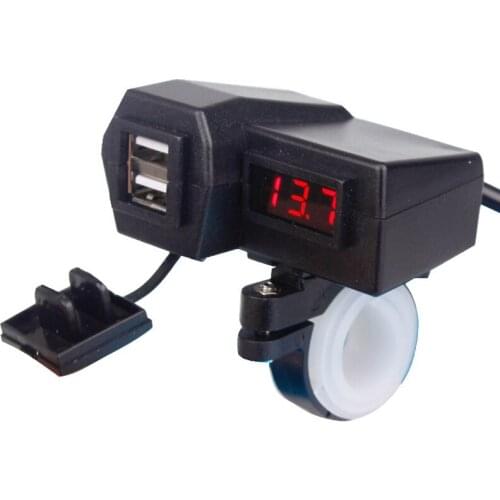 Dual USB Port 12V Waterproof and dustproof 3.1A 15W Charger Motorcycle Handlebar Charger With Voltmeter LED Display Sockets