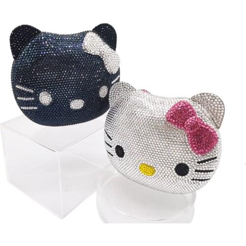 Luxury Navy Blue Crystal Animal Evening Bags Cat Designer Party Purse Ladies Clutch Bags Women Handbags