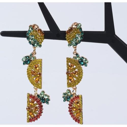 2020 New Luxury Long Crystal Lemon Shap ZA Earrings 3 Colors Bohemian Rhinestones Gold Drop Earrings For Women