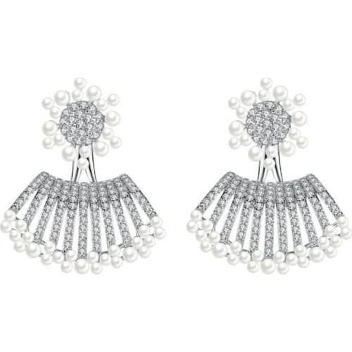 Crystal Fan Shaped Earrings AAA Cubic Zircon Crown Stud Earring For Women Fashion Jewelry Rhinestone Statement Ear Stud Earring