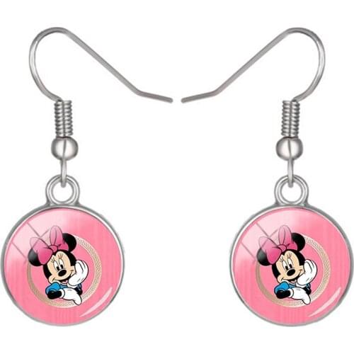 Disney Mickey Minnie Earrings Fish Hook Earrings Handmade Glass Cabochon Earrings Jewelry Ladies