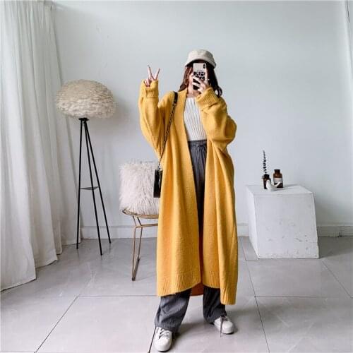 Open Stitch Ultra Long Cashmere Knitted Sweater Cardigan Loose Oversized Women Winter Knitted Coat