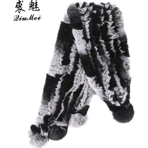 Winter Fur scarf Women Warm Knitting Fur Real Rex Rabbit Muffler Soft Gift Mom Girl Friend Black Natural Fur Neckerchief Scarves