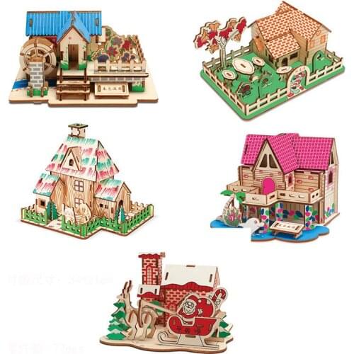 1Pcs Children 3D Wooden House Puzzle Jigsaw Toys for Kids Brain Training Intelligent Early Educational Toys Puzzles Game