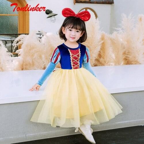Tonlinker Kids Fancy Princes White Christmas Costume Halloween Cosplay Dress up Baby Girl Clothes Birthday Party tutu Dresses