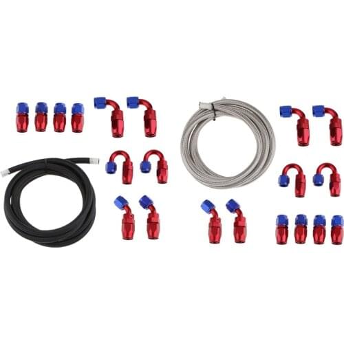 2x AN6 Nylon and Stainless Steel Braidied Oil Gas Fuel Hose Fuel Line + 20pcs Hose Fitting Kit