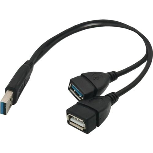 30cm USB 3.0 to USB3.0/2.0 USB3.0 Male to Dual USB Male Extra Power Data Y Extension Cable