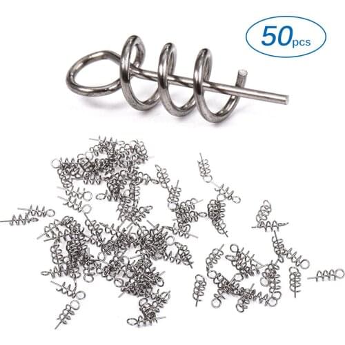 Lixada 50PCS Fishing Hook Centering Pins Fixed Latch Needle Spring Twist Lock for Soft Lure Bait Worm fishing pins Bait Peaca