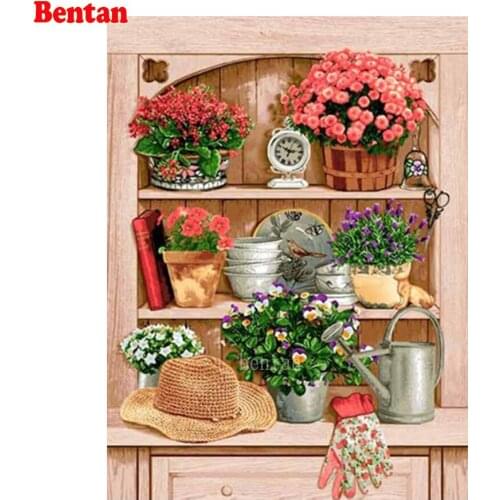 5D Diamond Painting Flowerpot Plant Flower Shelf Diamond Embroidery Full Square Round Drill Puzzles Handwork Gifts For The New