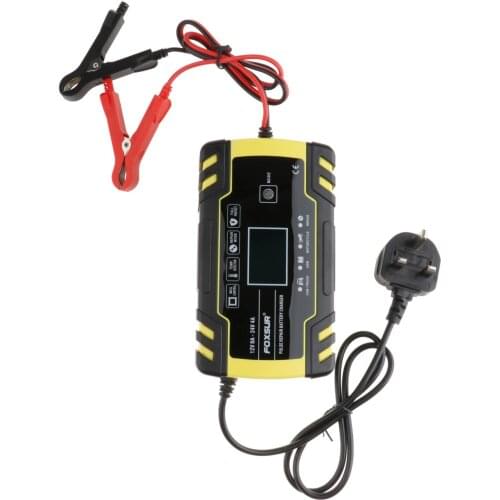 Car Battery Charger 12V 8A 24V 4A Amp Fast Automatic Motorcycle Charging Pulse Repair for Lead Acid Batteries with Cable Clamps