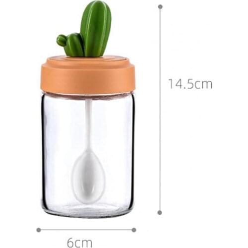 Spice Jar Moisture-proof Food-grade Glass Spoon Cap Integrated Condiment Bottle for Kitchen