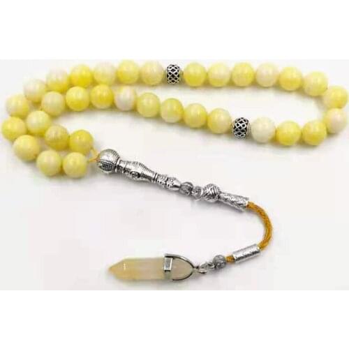 Tasbih Natural LEMON Jasper with YELLOW AVENTURINE stone 33 beads bracelet muslim accessories on hand islamic fashion jewelry