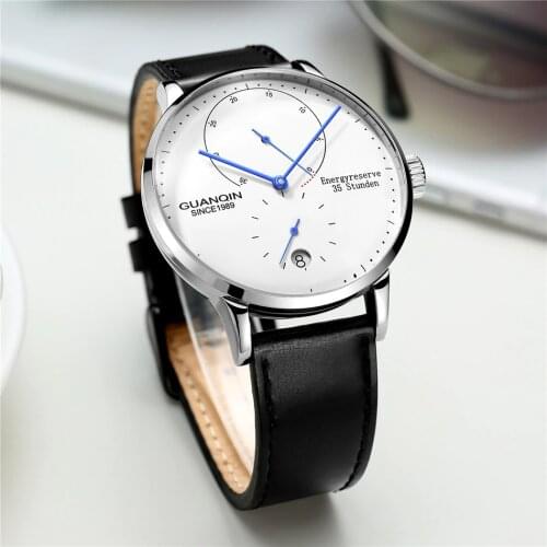 Guanqin GJ16106 Top Brand Luxury Automatic Date Men Casual Fashion Clock Waterproof Genuine Leather Mechanical Wrist Watches