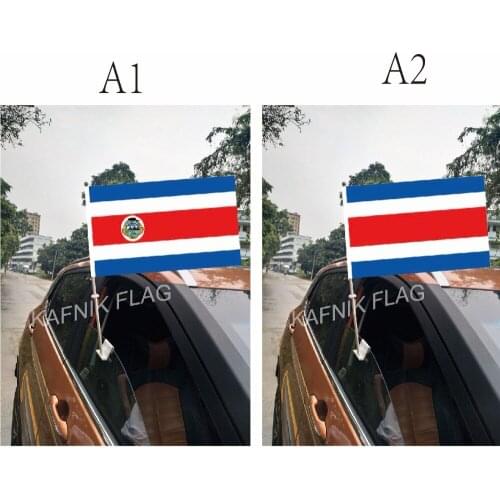 KAFNIK,30*45CM Costa Rica Window Car Flags and Banners Countries World Custom Flags with 43/52cm flagpole for car decoration