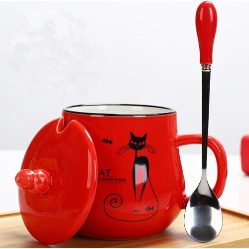Ceramic mark cup Milk breakfast cup with cover large capacity coffee tea cup