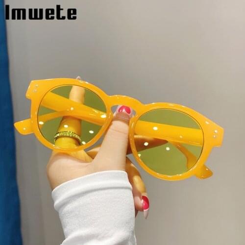 Imwete Classic Round Sunglasses Women Men Trend Vintage Yellow Eyewear Shades for Ladies Luxury Brand Designer Sun Glasses UV400