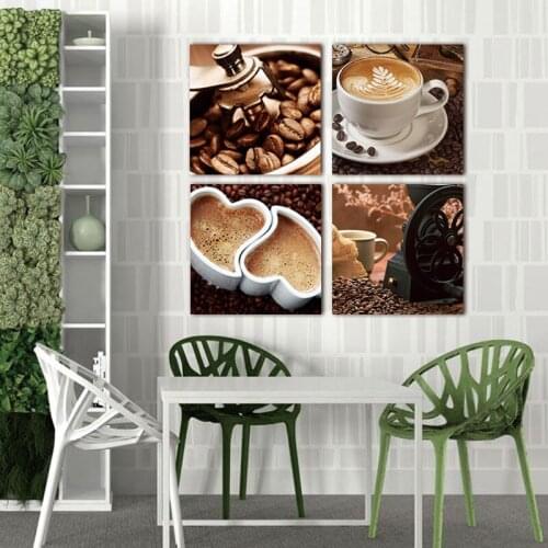 Coffee pictures for Kitchen decoration 4 Piece 5d Diamond Painting sale full square round resin Crystal diamond mosaicZP-1143