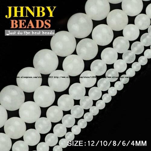 JHNBY White marble stone beads Natural Stone Alabaster Round Loose beads 4/6/8/10/12MM Jewelry bracelet accessories making DIY