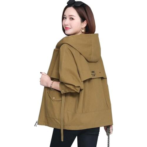 Spring Autumn Womens Coat Hooded Jacket Long Sleeve Basic Jackets Ladies Casual Windbreaker Outerwear Plus Size Loose Tops 1088