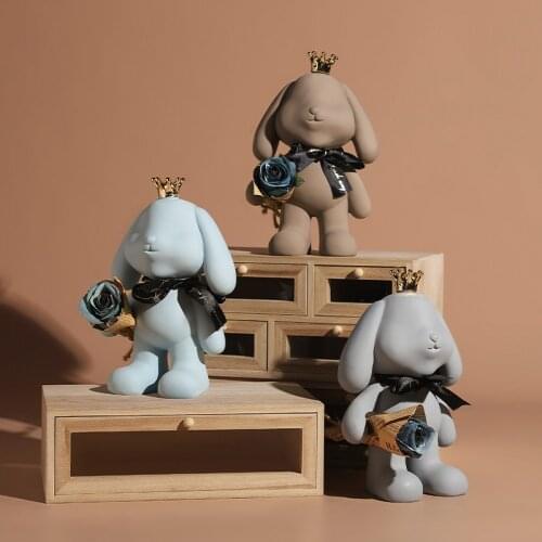 Nordic Resin Small Fresh And Cute Eyeless Rabbit Animal Sculpture Decoration Living Room Bedroom Crafts Home Decor Ornaments